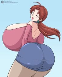 1girls ass big_ass big_breasts big_butt breasts breasts_bigger_than_head bubble_ass bubble_butt delia_ketchum_(pokemon) fat_ass fat_butt gigantic_breasts huge_ass huge_breasts huge_butt large_ass large_breasts massive_breasts milf pokemon skirt thick_ass thick_thighs toshiso winking