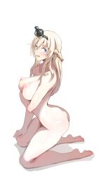 ass ayakumo black_hairband blonde_hair blue_eyes braid breasts collarbone completely_nude crown female french_braid hairband highres kantai_collection large_breasts long_hair mini_crown nipples nude soles solo warspite_(kantai_collection)