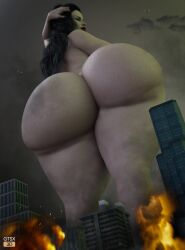 1girls 3d ass big_ass black_hair city commission dat_ass destroyed_city destruction fat_ass female giantess gigantic_ass gtsx3d hand_behind_head huge_ass large_ass looking_at_viewer massive_ass thick_thighs vampire