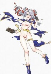 1girls ass_visible_through_thighs book female female_only fire_emblem fire_emblem:_genealogy_of_the_holy_war fire_emblem_heroes footwear full_body functionally_nude functionally_nude_female gloves kafujiy medium_hair naked_boots naked_gloves nintendo nipples nude nude_female one_eye_closed pussy silver_eyes silver_hair small_breasts solo tears tine_(fire_emblem) toned_female torn_clothes twintails white_background