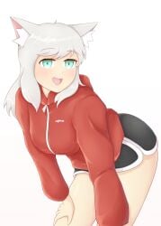 anti_(phantom_forces) blush cat_ears cowlick facing_forward grey_hair hands_on_knees hands_on_thighs hoodie kayyski phantom_forces roblox roblox_game robloxian smile source_request suggestive sweater tagme thighs white_hair