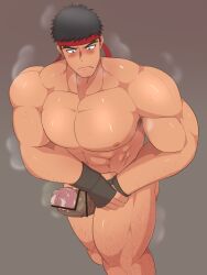 balls bara big_penis black_hair boner capcom censored censored_penis erection gay headband kai_(artist) male male_only muscles muscular musk penis ryu_(street_fighter) smegma solo solo_male street_fighter