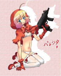 artist_request baby_bonnie_hood blush bra bulleta clothing darkstalkers flat_chest gun high_resolution panties pantsu smile stockings translation_request underwear weapon