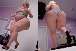 1girls 3d ass bbw big_ass big_breasts blue_eyes breasts disney elsa_(frozen) female female_only frozen_(film) gtsx3d huge_ass obese panties solo thick_thighs walking weight_gain white_hair