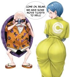 big_ass big_butt blue_hair bulma_briefs camera dismaiden dragon_ball dragon_ball_super dragon_ball_super_super_hero funny master_roshi old_man older_male recording thick_thighs