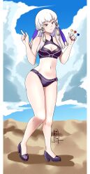 alternate_costume bikini breasts female female_only fire_emblem fire_emblem:_three_houses kagura_oni looking_at_viewer lysithea_von_ordelia nintendo onikagura_(artist) outdoors purple_bikini purple_swimsuit solo swimsuit v