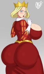 1girls ass ass_in_dress big_ass big_breasts big_butt blonde_hair blue_eyes bubble_ass bubble_butt butt clothed clothed_female clothing crown curvy dat_ass dress fat_ass female female_only gloves huge_ass huge_breasts huge_butt large_ass large_breasts looking_at_viewer looking_back mature_female milf oroz-kun ousama_ranking queen_hilling ranking_of_kings solo solo_female thick thick_ass tight_clothing tight_fit voluptuous