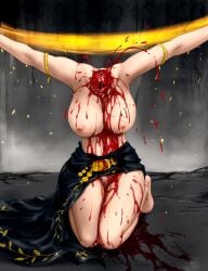 1girls arms_up ayaswan barefoot beheaded beheading big_breasts blood breasts clothed clothed_female clothing corpse dead death decapitated decapitation elden_ring feet female female_death female_only fromsoftware gore guro headless nipples pussy pussy_peek queen_marika_the_eternal solo toes