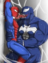 2boys after_sex cum cum_on_body dick erection fangs gay handjob jerking licking_face long_tongue male/male male_only marvel masked monster pecs ripped_clothes ryuukikeito saliva smooth_skin spider-man spider-man_(series) symbiote tagme tongue venom venom_(marvel) yaoi