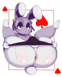 1boy anthro anus backsack balls ballsack big_ass blush bubble_butt bunny darky03 femboy heart-shaped_pupils huge_ass in_heat large_ass male male_only mel_doce_(virito) nub_feet panties presenting rabbit spade sweat tail testicles white_body