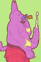 anthro anthro_only balls beerus big_penis bodily_fluids boner brother brothers champa domestic_cat dragon_ball dragon_ball_super duo ejaculation erection felid feline felis fur genitals hi_res macro male male/male male_only mammal masturbation micro micro_on_macro oral_vore ottlyoo penis purple_body purple_fur sibling size_difference sweat vore