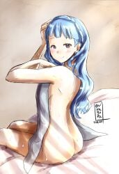 after_bath alternate_hairstyle ass back back_view bare_back blue_hair female female_only fire_emblem fire_emblem:_three_houses hair_down long_hair marianne_von_edmund naked_towel nintendo nude nude_female onikagura_(artist) sideboob solo towel