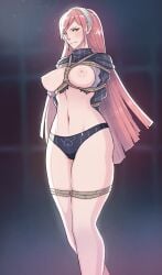 1girls angry arms_behind_back bare_legs blue_panties bondage bound breasts breasts_out captured cherche_(fire_emblem) exposed_breasts falsealias female female_only femsub fire_emblem fire_emblem_awakening frown large_breasts legs long_hair looking_at_viewer mildmagicks nintendo panties pink_eyes pink_hair rope rope_bondage solo very_long_hair