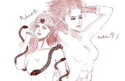 2girls arms_up barbozari brothers convenient_censoring elden_ring female female_only fromsoftware genderswap_(mtf) nude nude_female rule_63 rykard_lord_of_blasphemy sketch snake starscourge_radahn tasteful_nudity