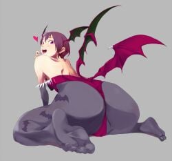 animal_print ass bat_print bat_wings big_ass bottom_heavy clothing darkstalkers demon_girl elbow_gloves feet female flat_chest foreshortening gloves head_wings huge_ass kon_(kdash) leotard lilith_aensland low_wings nail_polish pantyhose print_legwear purple_hair red_eyes red_leotard small_breasts soles solo succubus succubus_costume toes wings