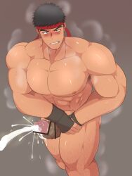 balls bara big_penis black_hair capcom censored censored_penis cum gay headband kai_(artist) male male_only muscles muscular musk orgasm penis ryu_(street_fighter) smegma solo solo_male street_fighter