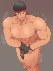 balls bara big_penis black_hair capcom censored censored_penis gay headband kai_(artist) male male_only muscles muscular musk penis ryu_(street_fighter) solo solo_male street_fighter