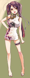 bell brown_hair china_dress chinadress chinese_clothes garters hair_ornament hand_on_hip legs lingerie long_hair original skin_tight standing tied_hair twintails uk-works underwear yellow_eyes