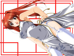 brown_eyes china_dress chinadress chinese_clothes clothing dress garter_belt kousaka_tamaki lingerie long_hair panties red_hair sakuragi_hiroyuki solo stockings thighhighs to_heart_(series) to_heart_2 underwear