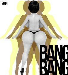 1girls 3d artist_name back_view backboob bangbangrush bare_shoulders big_ass big_breasts big_butt bimbo black_hair busty butt_crack curvy dat_ass detailed_background female female_only half-dressed half_dressed high_heels hourglass_figure human no_bra original_character pose posing short_hair shortstack solo spread_legs spreading standing text thong topless voluptuous wide_hips