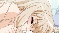 2girls animated animated_gif bed blonde_hair blush censored couple fingering fingers hand kawamura_reo moaning mosaic_censoring multiple_girls nude official pillow pillows pussy pussy_juice sawaguchi_mai screenshot sono_hanabira_ni_kuchizuke_wo watermark wet yuri