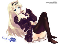 black_legwear black_panties black_thighhighs blonde_hair blue_eyes blush clothing color kusugawa_sasara legs long_hair mizuki_makoto panties pantyshot skirt solo stockings thighhighs to_heart_(series) to_heart_2 underwear