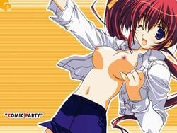 breasts comic_party open_clothes open_shirt red_hair shirt takase takase_mizuki topless