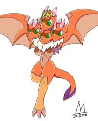 2018 4_heads alpha_channel anthro breasts brown_areola brown_nipples dragon female green_eyes horn infinity_crown kirby_(series) landia meatboom membranous_wings multi_head nintendo nipples pussy red_body toes video_games wings wyvern