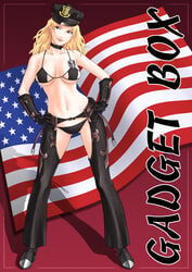 1girls american_flag aqua_eyes badge bikini black_bikini blonde_hair blue_eyes boots breasts chaps collar color colored dixie_clemets female female_only flag footwear gloves hands_on_hips hat head_tilt high_heels large_breasts lipstick long_hair lowleg lowleg_bikini makeup micro_bikini peaked_cap police rumble_roses sgt._clemets shadow shoumaru_(gadget_box) smile solo standing swimsuit syow-maru underboob