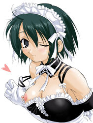 1girls arm_garter black_eyes black_hair blush breasts elbow_gloves female gloves heart kore_ga_watashi_no_goshujin-sama maid nipple_piercing nipple_ring nipple_rings nipple_slip nipples piercing sawatari_izumi short_hair smile solo strap_slip tk_(takotsuboya) wink