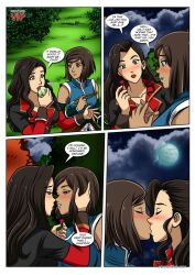 2girls asami_sato avatar_legends blush canon_couple clothing comic engagement_ring english_text female female_only human kissing korra large_breasts lesbian marriage_proposal multiple_girls palcomix proposal speech_bubble straight_hair text the_avatar the_legend_of_korra water_tribe wholesome yuri