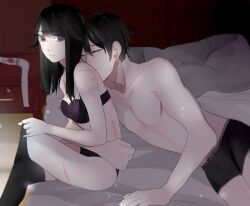 ayano_aishi bed black_eyes black_hair boxers bra budo_masuta cute koumi-senpai panties scars teenage_couple teenager wholesome yandere_simulator