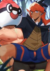 animated ball_guy_(pokemon) cum fanart forest_background gay gif human interracial jockstrap male male/male male_focus male_only male_urethral_insertion muscular_male nipple_piercing npc_trainer pokeball pokemon pokemon_ss pubic_hair public_nudity raihan_(pokemon) urethral_insertion x-ray yaowu