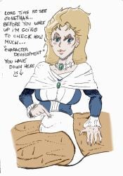 big_penis blonde_hair blue_eyes canon_couple clothed_female_nude_male color english_text erina_pendleton jojo's_bizarre_adventure jonathan_joestar muscular_male phantom_blood questionable_consent text unconscious zetto