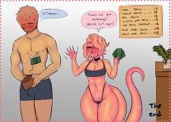 absurd_res acta anthro ass blush bodily_fluids breasts cephalopod closed_eyes clothed clothing dialogue duo faceless_character faceless_male fangs female hair heart hi_res human human_on_anthro interspecies light-skinned_male male male/female mammal marine mollusk partially_clothed pink_body shaking smile spacewaifu speech_bubble sweat tongue tongue_out