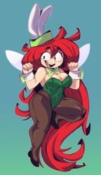 1girls betilla_(rayman) bowtie breasts bunny_ears bunny_girl bunnysuit cleavage clothed clothing female female_only freckles ink01 inkbloto leaddrill leotard long_hair looking_at_viewer nymph_(rayman) open_mouth open_smile rayman_(series) rayman_origins red_hair simple_background smile solo solo_female thick_thighs wide_hips