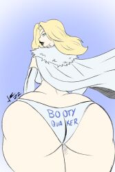 ass big_ass blonde_hair blue_eyes bottom_heavy cape colored corset curvy emma_frost huge_ass long_gloves looking_back marvel mutant narrow_shoulders panties pear_shaped pranky thick_thighs thin_arms thin_waist wide_hips x-men