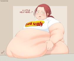 1girls big_breasts chubby chubby_female dark_souls elden_ring fat fat_rolls female female_only fromsoftware hyper_belly light-skinned_female millicent_(elden_ring) obese overweight ponytail red_hair solo solo_female takamoom talking_to_viewer weight_gain