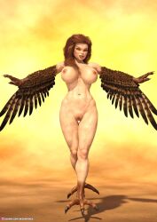 1girls 2022 3d alternate_version_available fantasy female female_only front_view harpy huge_breasts midair necrophage nude nude_female slushe_(website) solo solo_female talons wings