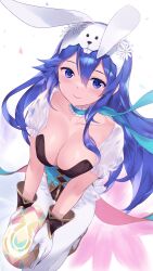 1girls alternate_breast_size alternate_costume animal_ears blue_choker blue_eyes blue_hair blush breasts bunny_ears bunny_girl bunnysuit cait choker cleavage collarbone fake_animal_ears female female_only fire_emblem fire_emblem_awakening fire_emblem_heroes flower frilled_choker frills gloves gold_trim hair_between_eyes hair_flower hair_ornament highres holding large_breasts long_hair looking_at_viewer lucina_(fire_emblem) lucina_(spring)_(fire_emblem) nintendo official_alternate_costume rabbit_ears see-through see-through_sleeves short_sleeves smile solo white_legwear