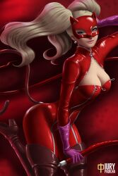 1girls ann_takamaki atlus big_breasts blonde_hair blue_eyes bodysuit breasts cleavage female female_only heels high_heels human iury_padilha large_breasts lipstick looking_at_viewer megami_tensei pale_skin persona persona_5 phantom_thief_suit red_footwear sega skin_tight solo thigh_boots twintails