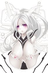 abyssal_ship armored_aircraft_carrier_princess blush breasts female highres kantai_collection large_breasts long_hair looking_at_viewer nakajou nipples photoshop_(medium) purple_eyes shinkaisei-kan solo