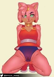 absurd_res amy_rose anthro bodily_fluids cameltoe eulipotyphlan eyebrows fan_character female fur genital_fluids genitals green_eyes hair hedgehog hi_res lips looking_at_viewer mammal pink_body pink_fur pink_hair pink_nose pussy pussy_juice radaq sega solo sonic_(series) spreading thick_eyebrows thick_lips translucent