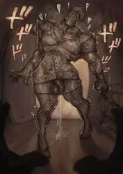 2d 2d_(artwork) balls cum cumming dagapuff demon dick dripping_cum fishnets genderswap_(ftm) heels knife looking_at_another male male_only muscular nurse nurse_(silent_hill) nurse_uniform rule_63 silent_hill silent_hill_(film) silent_hill_homecoming