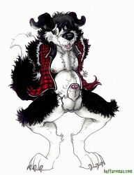 anthro balls bodily_fluids bottomless canid canine canis clothed clothing collie domestic_dog dripping flannel foreskin genital_fluids genitals herding_dog hi_res male mammal musk pastoral_dog penis precum precum_drip sheepdog solo yagi_b._(artist)