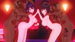 2boys 2girls 3d animated ass dark-skinned_male dark_skin enju_saion-ji ffmm_foursome foursome indoors interracial light-skinned_female light_skin moe_ninja_girls netorare nipples no_sound nude_female sex tagme tattoos video yamabuki_suou