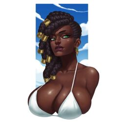 1girls athletic_female big_breasts bikini cleavage dark-skinned_female female female_only human league_of_legends portrait riot_games senna_(league_of_legends) sideboob solo sparky.girlsart underboob