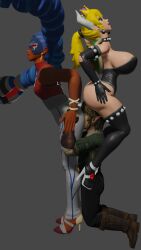 1boy 2girls 2girls1boy 3d anilingus anilingus_through_clothes arms_(game) ass_sandwich ass_worship bowser_logo bowsette chanax30 chanax30_(artist) crossover dark-skinned_female dark_skin facesitting facesitting_sandwich female femdom forced_to_sniffing high_heels interracial link link_(twilight_princess) male male_domination mario_(series) moaning new_super_mario_bros._u_deluxe nintendo the_legend_of_zelda twintelle