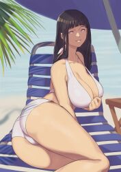 1girls arad_baranga asian asian_female ass ass_focus bare_arms bare_legs bare_shoulders beach big_ass big_breasts big_butt bikini bikini_bottom bikini_top black_hair busty cameltoe cleavage clothing cute dat_ass female female_focus female_only hand_on_breast highres hyuuga_hinata large_ass large_breasts legs legs_together light-skinned_female light_skin long_hair looking_at_viewer naruto naruto:_the_last naruto_(series) naruto_shippuden nature ocean on_side outdoors outside pale-skinned_female pale_skin palm_tree panties pinup presenting_ass presenting_butt purple_eyes shounen_jump sitting smile smiling solo solo_female solo_focus sunbathing swimsuit thick_thighs thighs tree umbrella voluptuous white_bikini white_panties white_swimsuit