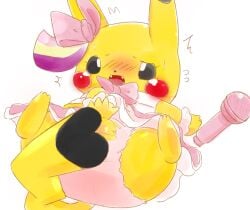 absurd_res blush clothed clothing cosplay_pikachu female genitals hi_res nintendo open_mouth pikachu pikachu_pop_star pokémon_(species) pokemon pussy solo underwear underwear_only video_games yellow_body